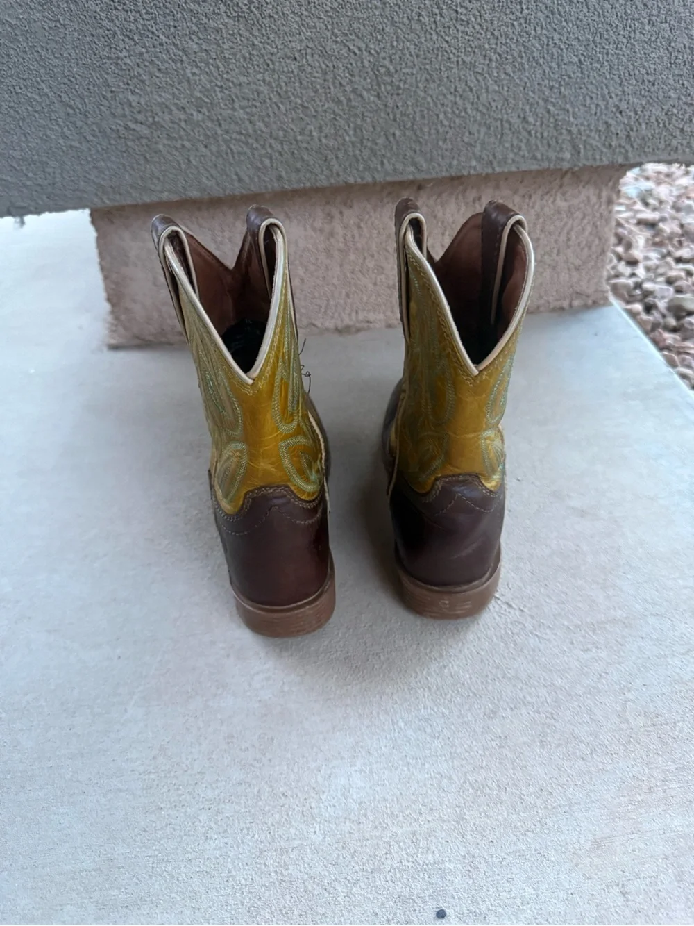 Justin Boots Two-Tone Brown and Yellow Kids Western Cowboy Boots